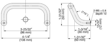 Ergonomische RVS deurkruk V2A (SUS304), 108 mm (4,3″) LF-12-96. Hoogwaardige RVS deurkruk van RVS V2A (SUS304), zijdemat, voor vochtige omgevingen, schepen, machinebouw door Sugatsune / LAMP® (Japan) - Afbeelding 2