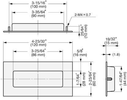 Exclusief RVS handgreepbeker SUS304, 120 mm (4-23/32") HH-AS2. Roestvrijstalen handgreepschaal van roestvrij staal V2A, zijdemat, voor laden, kasten, vochtige omgevingen, schepen, machines, apparaten van Sugatsune / LAMP® (Japan) - Afbeelding 2