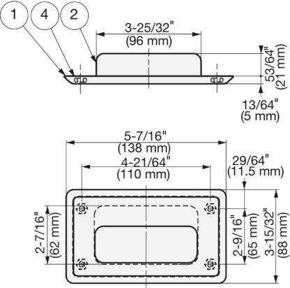 Exclusief RVS handvat cup SUS304, 138 mm (5-7/16") HH-FC-1M. Roestvrijstalen handgreepschaal van roestvrij staal V2A, hoogglans gepolijst, voor laden, kasten, vochtige omgevingen, schepen, machines, apparaten van Sugatsune / LAMP® (Japan) - Afbeelding 2