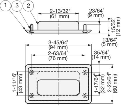 Exclusief RVS handvat beker SUS304, 94 mm (3-11/16") HH-FB-3M. Roestvrijstalen handgreepschaal van roestvrij staal V2A, hoogglans gepolijst, voor laden, kasten, vochtige omgevingen, schepen, machines, apparaten van Sugatsune / LAMP® (Japan) - Afbeelding 2