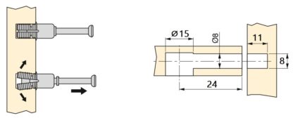 20 stuks expansiebouten, gemaakt van staal en kunststof, oppervlak: verzinkt, 21,6 mm (27/32"), 5912805. Uitbreidbaar verbindingsanker voor excentrische connectoren, legborden, kastonderdelen en nog veel meer, van EMUCA - Afbeelding 3