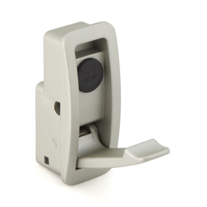 Hoogwaardige veerhaak voor inbouw, oppervlak: champagne, 60 mm (2,4"), uitvoering: met soft-close sluitdemping, NF-60D-SL. Inklapbare haak met automatische sluiting en soft-close voor caravan, jacht en nog veel meer, van Sugatsune / LAMP® (Japan)