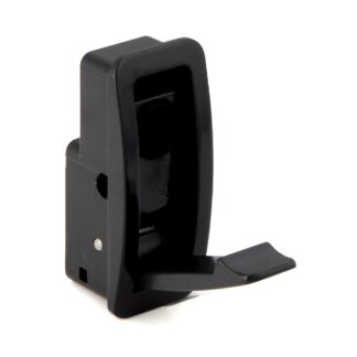 Hoogwaardige veerhaak voor inbouw, oppervlak: zwart, 60 mm (2,4"), uitvoering: met soft-close sluitdemping, NF-60D-BL. Inklapbare haak met automatische sluiting en soft-close voor caravan, jacht en nog veel meer, van Sugatsune / LAMP® (Japan)