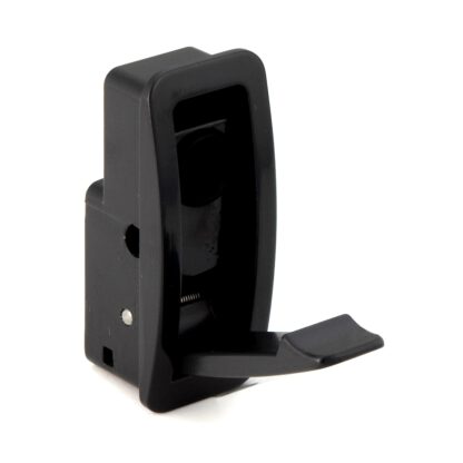 Hoogwaardige veerhaak voor inbouw, oppervlak: zwart, 60 mm (2,4"), uitvoering: met soft-close sluitdemping, NF-60D-BL. Inklapbare haak met automatische sluiting en soft-close voor caravan, jacht en nog veel meer, van Sugatsune / LAMP® (Japan)