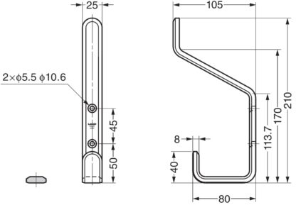 Hoogwaardige grote universele dubbele haak met twee eindhaken, gemaakt van roestvrij staal, oppervlak: mat gesatineerd, 80 mm (3,2"), XL-SB-210-S. Heavy duty V2A dubbele haak voor scheepsbouw, outdoor en nog veel meer, van Sugatsune / LAMP® (Japan) - Afbeelding 2