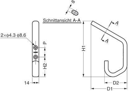 Hoogwaardige grote wandhaak met twee eindhaken, met ruimte, gemaakt van roestvrij staal, oppervlak: glanzend gepolijst, 138,5 mm (5,5"), JF1B90M. Heavy duty V2A dubbele haak voor scheepsbouw, outdoor en nog veel meer, van Sugatsune / LAMP® (Japan) - Afbeelding 2