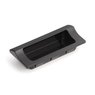 Hoogwaardige rechthoekige handgreepschaal voor snelle klikmontage in een metalen behuizing van robuust kunststof, oppervlak: zwart, 110 mm (4,4") HH-JW110-BL. Device handle HH-JW110-BL voor metalen kasten, plaatwerk behuizing, door Sugatsune / LAMP® (Japa