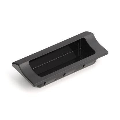 Hoogwaardige rechthoekige handgreepschaal voor snelle klikmontage in een metalen behuizing van robuust kunststof, oppervlak: zwart, 110 mm (4,4") HH-JW110-BL. Device handle HH-JW110-BL voor metalen kasten, plaatwerk behuizing, door Sugatsune / LAMP® (Japa