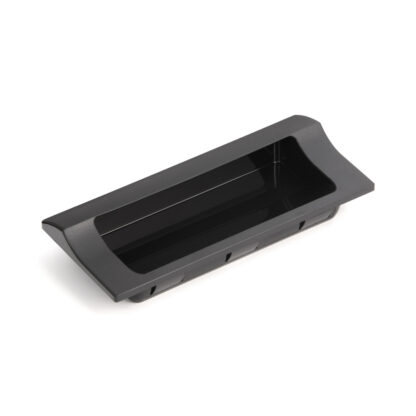 Hoogwaardige rechthoekige handgreepschaal voor snelle klikmontage in een plaatwerkbehuizing van robuust kunststof, oppervlak: zwart, 140 mm (5,6") HH-JW140-BL. Device handle HH-JW140-BL voor metalen kasten, plaatwerk behuizingen, door Sugatsune / LAMP® (J
