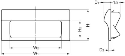 Hoogwaardige rechthoekige handgreepschaal voor snelle klikmontage in een plaatwerkbehuizing van robuust kunststof, oppervlak: zwart, 70 mm (2,8") HH-JW70-BL. Device handle HH-JW70-BL voor metalen kasten, plaatwerk behuizingen, door Sugatsune / LAMP® (Japa - Afbeelding 2