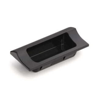 Hoogwaardige rechthoekige handgreepschaal voor snelle klikmontage in een plaatwerkbehuizing van robuust kunststof, oppervlak: zwart, 90 mm (3,6") HH-JW90-BL. Device handle HH-JW90-BL voor metalen kasten, plaatwerk behuizingen, door Sugatsune / LAMP® (Japa