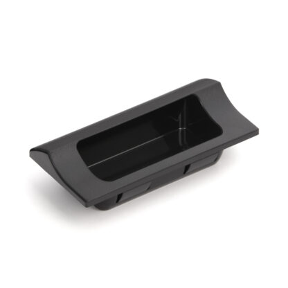 Hoogwaardige rechthoekige handgreepschaal voor snelle klikmontage in een plaatwerkbehuizing van robuust kunststof, oppervlak: zwart, 90 mm (3,6") HH-JW90-BL. Device handle HH-JW90-BL voor metalen kasten, plaatwerk behuizingen, door Sugatsune / LAMP® (Japa