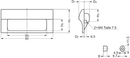 Hoogwaardige rechthoekige greepschaal van duurzaam kunststof, oppervlak: ivoor, 110 mm (4,4") HH-JS110-IV. Meubelhandvat HH-JS110-IV voor plaatwerk, hout, lade, metalen kast, houten kast, kantoormeubilair, slaapkamermeubilair, door Sugatsune / LAMP® (Japa - Afbeelding 2