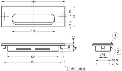 Hoge kwaliteit rechthoekige grip shell gemaakt van massief zinklegering, oppervlak: wit brons, 164 mm (6,5") SD-160WB. Meubelhandvat SD-160WB voor lade, kast, kantoormeubilair, slaapkamermeubilair, keukenmeubilair, door Sugatsune / LAMP® (Japan) - Afbeelding 2