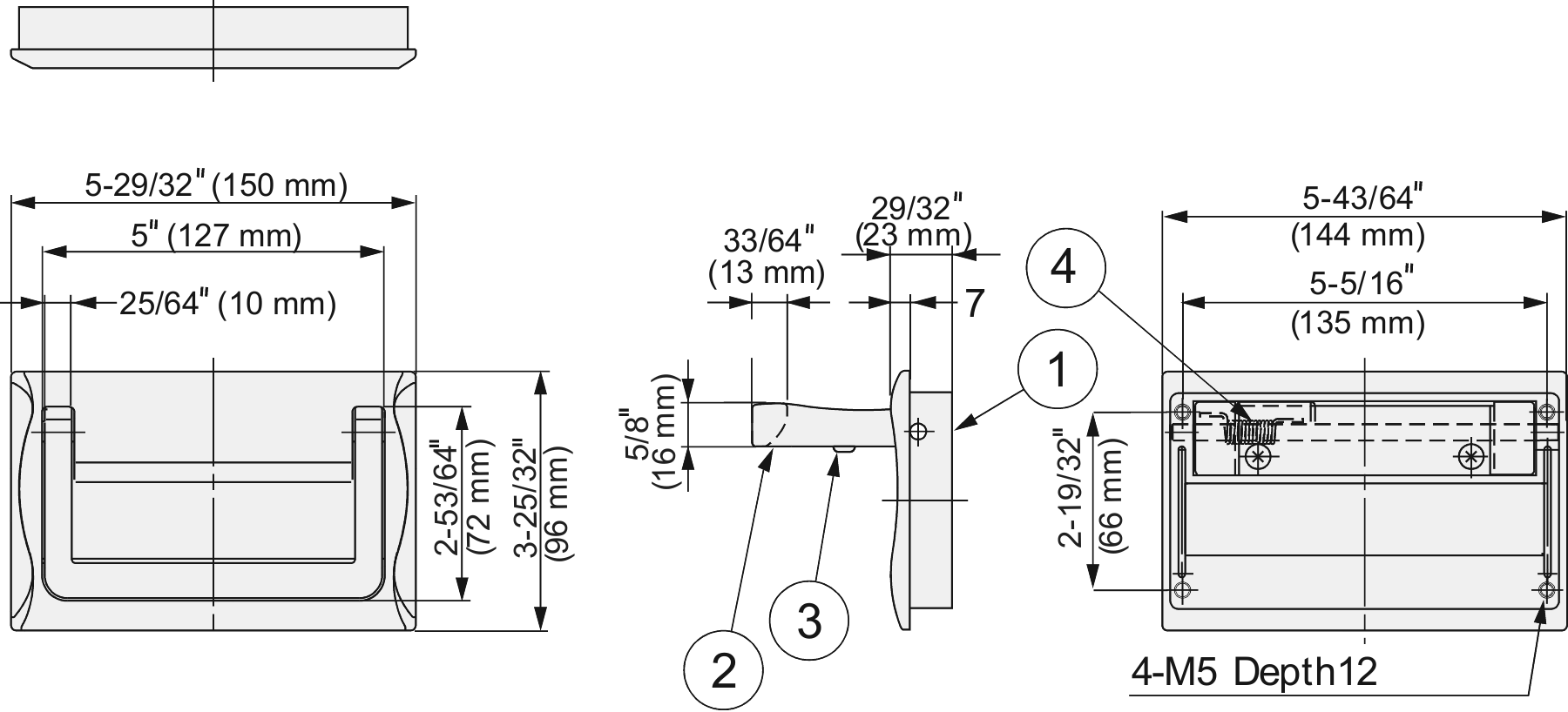 Hoogwaardige opvouwbare roestvrijstalen handgreep voor koffers of dozen van V4A, 150 mm (6″) HCT-150. Klaphandvat gemaakt van het fijnste corrosievrije roestvrij staal V4A (SUS316), geschikt voor vochtige, ruwe en zeer corrosieve omgevingen door Sugatsune - Afbeelding 7