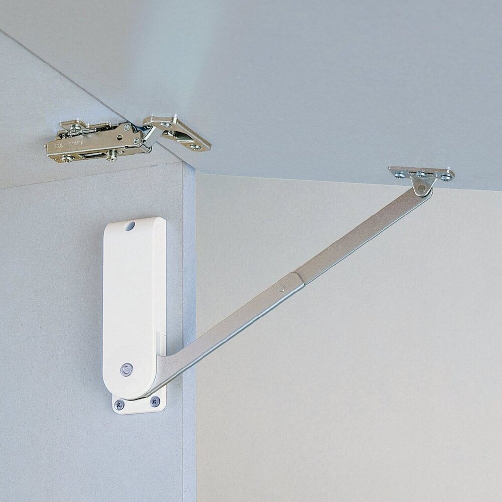 Hoogwaardige klephouder, oppervlak: wit, versie: rechts, HDS-30KR-WT. Stevige klepondersteuning voor opvouwbare meubels, keukenmeubels en nog veel meer, door Sugatsune / LAMP® (Japan) - Afbeelding 4