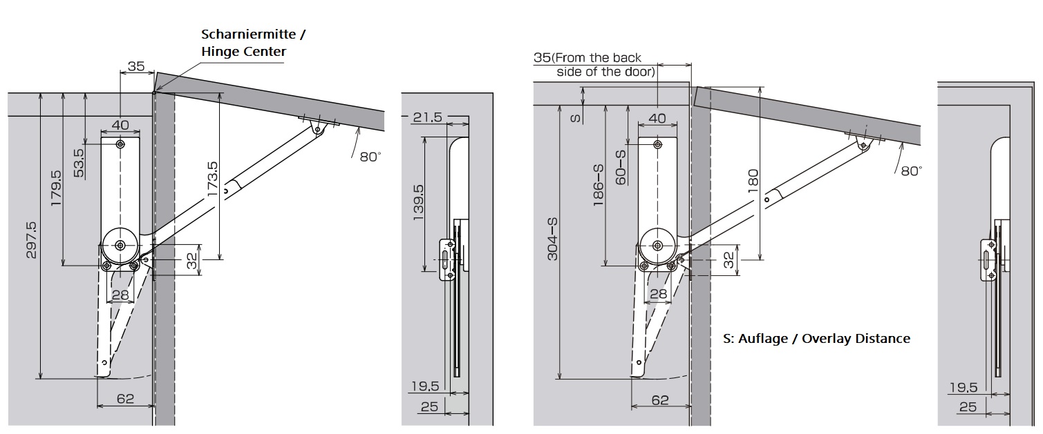 Hoogwaardige klephouder, oppervlak: wit, versie: rechts, HDS-30KR-WT. Stevige klepondersteuning voor opvouwbare meubels, keukenmeubels en nog veel meer, door Sugatsune / LAMP® (Japan) - Afbeelding 3