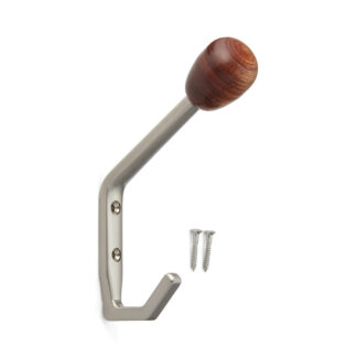 Hoogwaardige klassieke wandkapstokhaak, met massief houten haakpunt, draagvermogen: 15 kg, 143 mm (5,7"), SW-B-140WB. Massief houten haken voor kledingkast, hal, woonkamer en nog veel meer, van Sugatsune / LAMP® (Japan)