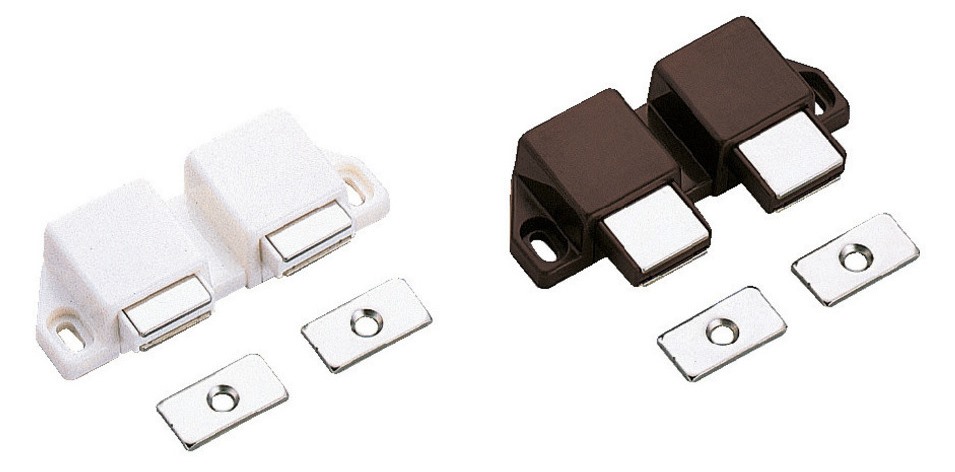 Compacte magnetische drukknoopklep, incl. contraplaat, oppervlak: bruin, 25 mm (63/64"), uitvoering: met 2 plunjers, ML-30WBR. Dubbele deuropener voor meubeldeuren, kastdeuren en nog veel meer, van Sugatsune / LAMP® (Japan) - Afbeelding 3