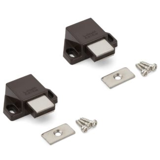 2 stuks compacte magnetische kliksluiting, incl. contraplaat, oppervlak: bruin, 25 mm (63/64"), ML-30SBR. Ruimtebesparende push-to-open deuropener voor meubeldeuren, kastdeuren en nog veel meer, van Sugatsune / LAMP® (Japan)
