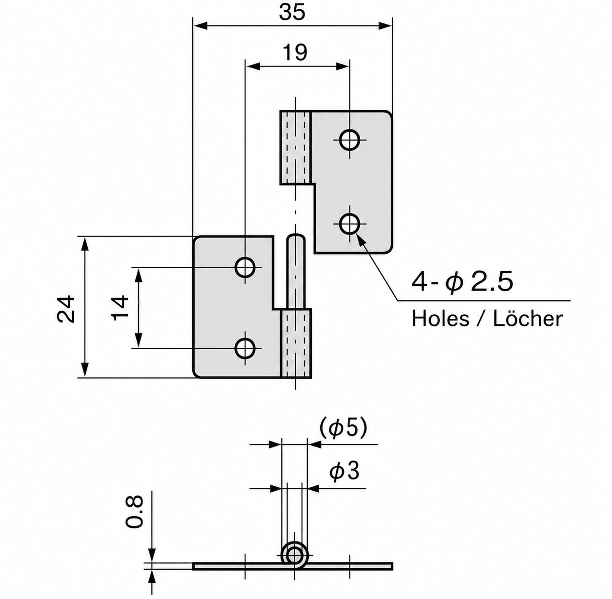2-delige compacte hefscharnier, gemaakt van staal, laadvermogen: 2 kg (5 lbs), 35 mm (1-3/8"), versie: rechts, B-56-R. Robuust push-in scharnier voor kleine deuren, onderhoudsluiken, elektronische behuizingen en nog veel meer, van TAKIGEN (Japan) - Afbeelding 2