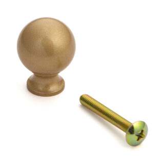 Bolvormige meubelknopgreep gemaakt van robuuste aluminiumlegering, afwerking: goudkleurig, satijnmat, 20 mm (0,8") KK-B20SSG. Handgreepknop KK-B20SSG voor lade, meubeldeur, keukenkast, kantoorkast en nog veel meer, van Sugatsune / LAMP® (Japan)