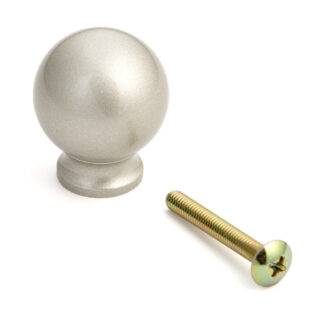 Bolvormige meubelknopgreep gemaakt van robuuste aluminiumlegering, oppervlak: nikkel, gelakt, 25 mm (1") KK-B25SNI. Handgreepknop KK-B25SNI voor lade, meubeldeur, keukenkastje, kantoorkast en nog veel meer, van Sugatsune / LAMP® (Japan)