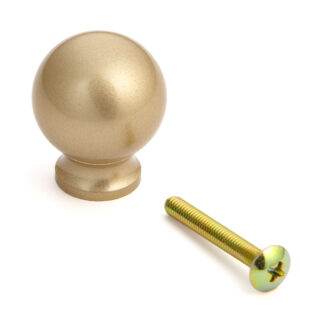 Bolvormige meubelknop handgreep gemaakt van duurzame aluminiumlegering, afwerking: goudkleurig, satijn mat, 25 mm (1") KK-B25SSG. Handgreepknop KK-B25SSG voor lade, meubeldeur, keukenkast, kantoorkast en nog veel meer, van Sugatsune / LAMP® (Japan)