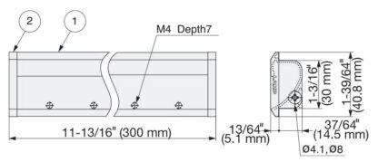 Lange aluminiumlegering inlaatgreep shell, geanodiseerd oppervlak, 300 mm (11,9") XLA-HHA300. Inlaatgreep XLA-HHA300 voor houten kasten, metalen kasten, elektrische apparaten, industriële machines, door Sugatsune / LAMP® (Japan) - Afbeelding 3