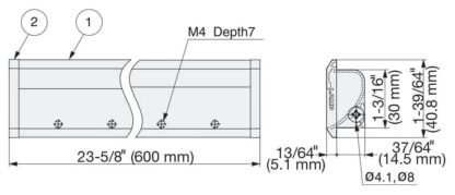 Lange aluminiumlegering inlaatgreep shell, geanodiseerd oppervlak, 600 mm (23,7") XLA-HHA600. Inlaatgreep XLA-HHA600 voor houten kasten, metalen kasten, elektrische apparaten, industriële machines, door Sugatsune / LAMP® (Japan) - Afbeelding 3