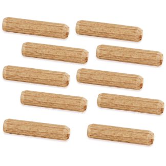 10 stuks lange houten deuvels van beukenhout, oppervlak: gegolfd, 30 mm (1,2") 9095678. Houten deuvels 9095678 voor houten panelen, houtverbinding, meubelbouw, plankconstructie, door EMUCA