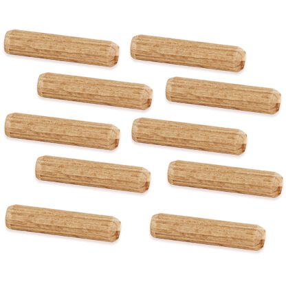 10 stuks lange houten deuvels van beukenhout, oppervlak: gegolfd, 30 mm (1,2") 9095678. Houten deuvels 9095678 voor houten panelen, houtverbinding, meubelbouw, plankconstructie, door EMUCA