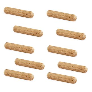 10 stuks lange houten deuvels van beukenhout, oppervlak: geribbeld, 40 mm (1,6") 9094878. Houten deuvels 9094878 voor houten panelen, houtverbinding, meubelbouw, plankconstructie, door EMUCA