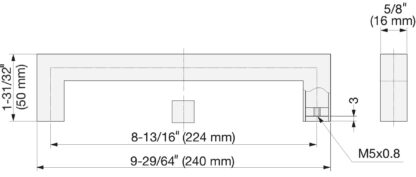 Lichtgewicht rechthoekige RVS deurkruk V2A (SUS304), 240 mm (9,5″) KPH-224. Hoogwaardige extra lichte rechthoekige RVS deurkruk van RVS V2A (SUS304), satijn mat, voor keuken, caravan, vliegtuig van Sugatsune / LAMP® (Japan) - Afbeelding 2