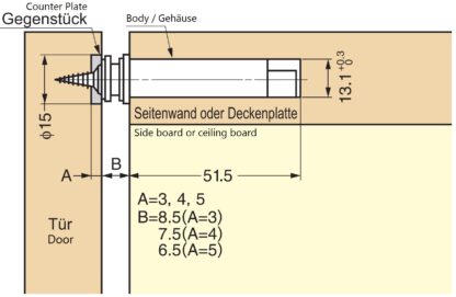 2 stuks magnetische druksluitingen, om te boren, incl. tegenplaat, MC-U60. Push-to-open deuropener voor meubeldeuren, kastdeuren, kastkleppen en nog veel meer, van Sugatsune / LAMP® (Japan) - Afbeelding 3