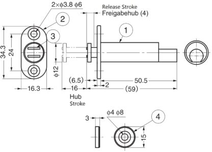 2 stuks magnetische druksluitingen, om te boren, incl. tegenplaat, MC-U60. Push-to-open deuropener voor meubeldeuren, kastdeuren, kastkleppen en nog veel meer, van Sugatsune / LAMP® (Japan) - Afbeelding 2