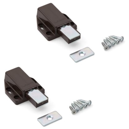 2 stuks hoogwaardige magnetische druksluitingen, incl. contraplaat, oppervlak: bruin, 38 mm (1-1/2"), ML-80BR. Push-to-open deuropener voor meubeldeuren, kastdeuren en nog veel meer, van Sugatsune / LAMP® (Japan)