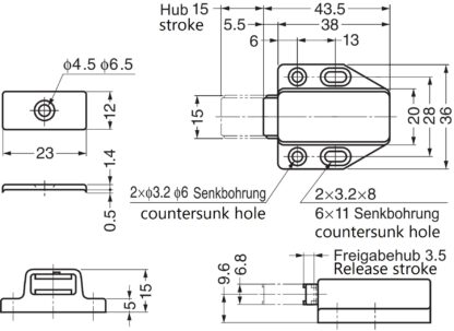 2 stuks hoogwaardige magnetische druksluitingen, incl. contraplaat, oppervlak: bruin, 38 mm (1-1/2"), ML-80BR. Push-to-open deuropener voor meubeldeuren, kastdeuren en nog veel meer, van Sugatsune / LAMP® (Japan) - Afbeelding 2