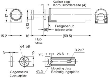 2 stuks magnetische kliksluitingen met RVS behuizing, incl. tegenplaat, MC-S60. Push-to-open deuropener voor meubeldeuren, kastdeuren, kastkleppen en nog veel meer, van Sugatsune / LAMP® (Japan) - Afbeelding 2
