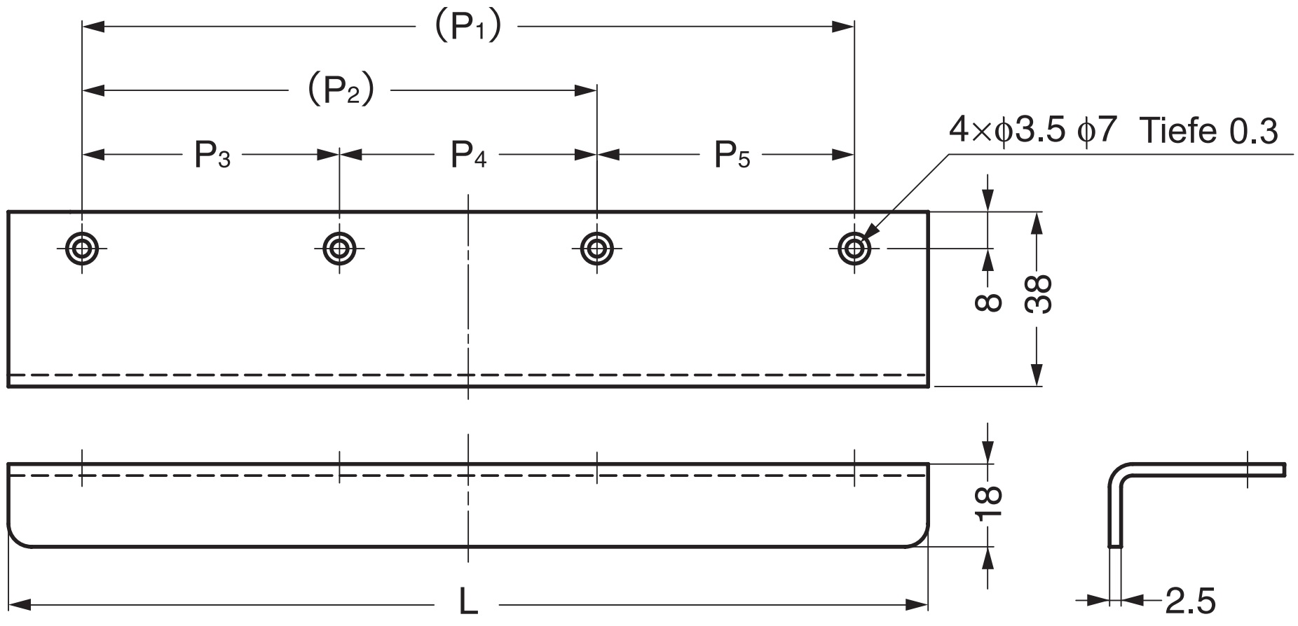 Hoge kwaliteit massief roestvrij stalen hoekgreep, zwart, 95 mm (3,8") SN-95BL. Meubelgreep SN-95BL voor boot, jacht, roestvrijstalen keuken, strandhotel, dokterspraktijk, keukenkast, woonkamerkast, door Sugatsune / LAMP (Japan®) - Afbeelding 2
