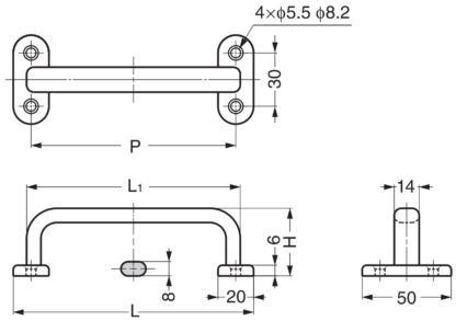 Hoogwaardige massief roestvrijstalen meubelgreep gemaakt van SUS304 (V2A) met vierpuntsmontage, 165 mm (6,5") EC-H-165. Roestvrijstalen deurklink EC-H-165 gemaakt van SUS304 (V2A) met vier montagegaten voor boot, jacht, roestvrijstalen keuken, door Sugats - Afbeelding 2