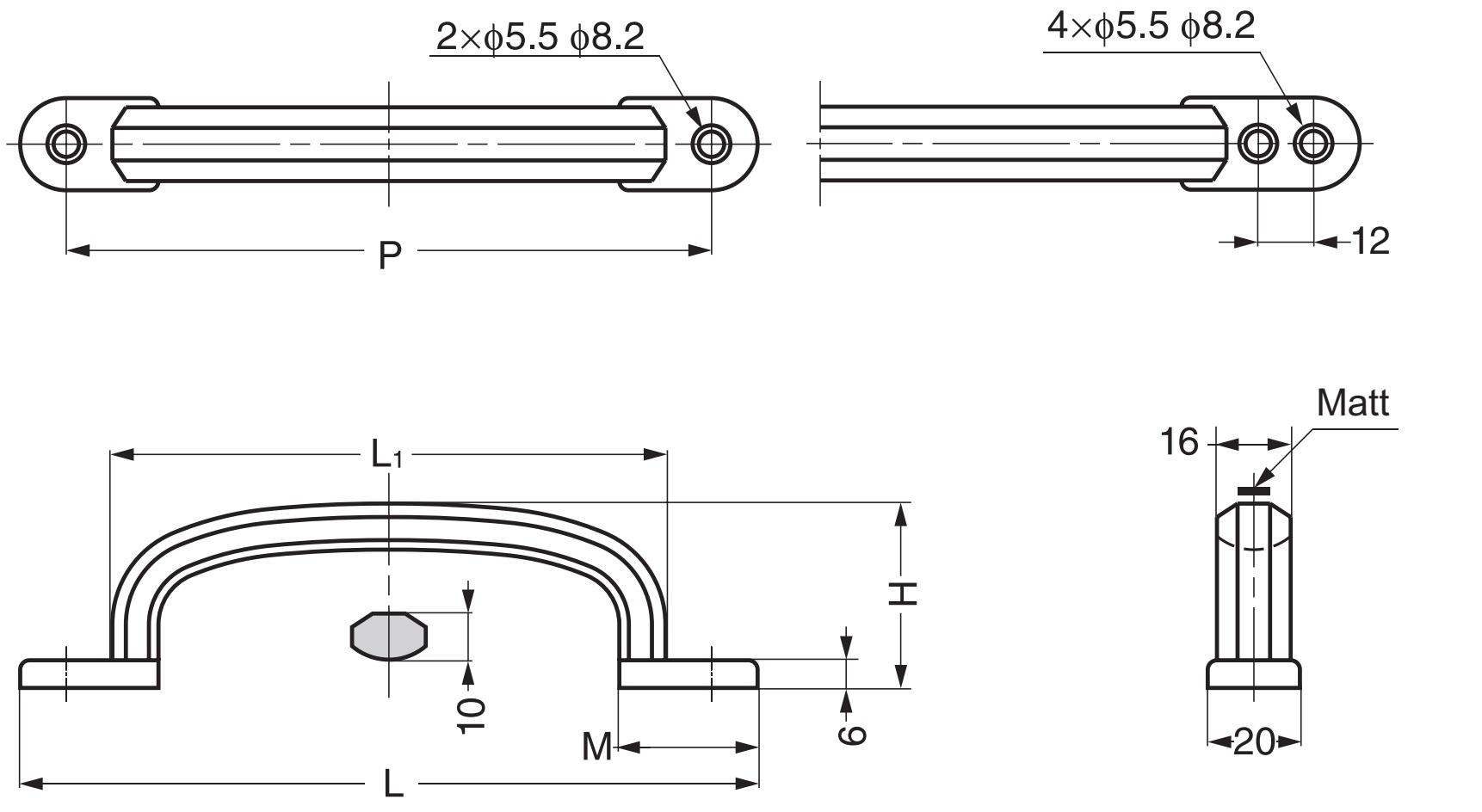 Hoogwaardige massief roestvrijstalen meubelgreep gemaakt van SUS304 (V2A) met vierpuntsmontage, 258 mm (10,2") XL-CUY260TT. Roestvrijstalen deurklink XL-CUY260TT gemaakt van SUS304 (V2A) met vier montagegaten voor boot, jacht, roestvrijstalen keuken, door - Afbeelding 2