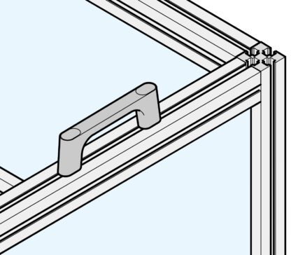 Hoogwaardige massieve zinklegering (ZDC) handgreep, verchroomd, satijn mat met zwarte afdekkappen, 145 mm (5,8") KMH-120-BL. Machinehandgreep KMH-120-BL voor industriële kast, productie-installatie, machinebouw, door Sugatsune / LAMP® (Japan) - Afbeelding 4
