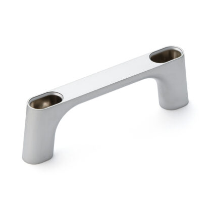 Hoogwaardige massieve zinklegering (ZDC) handgreep, verchroomd, satijn mat met witte afdekkappen, 125 mm (5") KMH-100-WT. Machinehandgreep KMH-100-WT voor industriële kast, productie-installatie, machinebouw, door Sugatsune / LAMP® (Japan) - Afbeelding 5