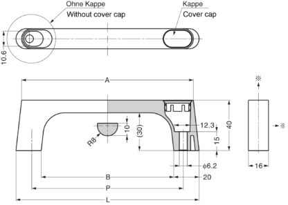 Hoogwaardige massieve zinklegering (ZDC) handgreep, verchroomd, satijn mat met witte afdekkappen, 125 mm (5") KMH-100-WT. Machinehandgreep KMH-100-WT voor industriële kast, productie-installatie, machinebouw, door Sugatsune / LAMP® (Japan) - Afbeelding 2