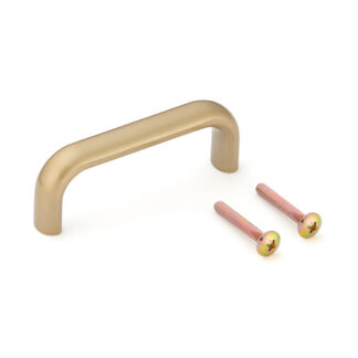 Hoogwaardig massief meubelhandvat gemaakt van robuuste aluminiumlegering, goudkleurig, satijn mat, 78 mm (3,1") KK-H80SSG. Handgreep KK-H80SSG voor keukenkast, woonkamerkast, kantoormeubilair, slaapkamermeubilair, door Sugatsune / LAMP® (Japan)