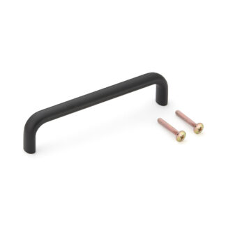 Hoogwaardige solide meubelgreep gemaakt van duurzame aluminiumlegering, zwart, satijnmat, 128 mm (5,1") KK-H130BL. Handgreep KK-H130BL voor keukenkast, woonkamerkast, kantoormeubilair, slaapkamermeubilair, door Sugatsune / LAMP® (Japan)