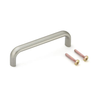 Hoogwaardige massieve meubelhandgreep gemaakt van duurzame aluminiumlegering, vernikkeld, satijnmat, 108 mm (4,3") KK-H110SNI. Handgreep KK-H110SNI voor keukenkast, woonkamerkast, kantoormeubilair, slaapkamermeubilair, door Sugatsune / LAMP® (Japan)
