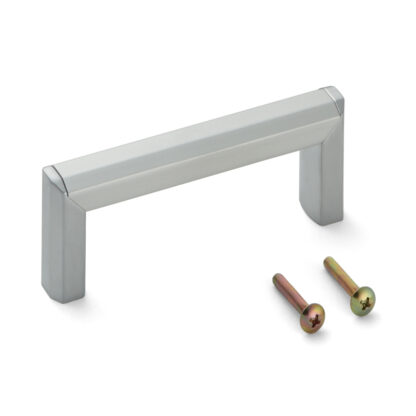 Hoogwaardige massieve meubelgreep gemaakt van zinklegering (ZDC) en aluminiumlegering, verchroomd, satijnmat, 109 mm (4,3") XLA-HA96. XLA-HA96 zinklegering (ZDC) en aluminiumlegering kast handvat voor meubels, door Sugatsune / LAMP® (Japan)