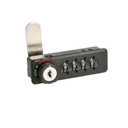 Metalen en kunststof meubelcombinatieslot met handvat, RECHTS, 77 mm (3.1") 14.08.240. Stevig meubelcombinatieslot van metaal en kunststof, zwart mat, voor houten kast, stalen kast, lade, locker, door SISO Denemarken